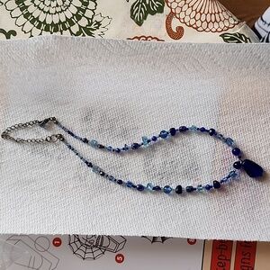 Blue homemade necklace with long clasp 8inch